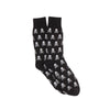 Black socks with white skull and crossbones pattern on a white background