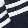 Close-up of navy and white striped fabric