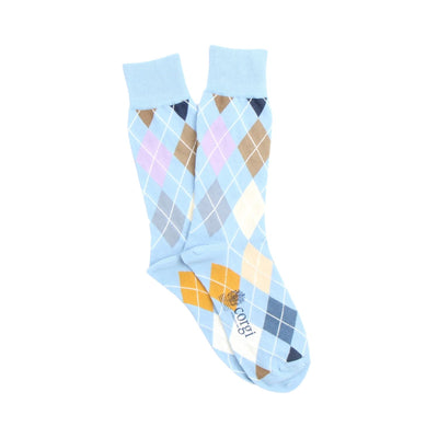 Light blue argyle patterned sock on a white background