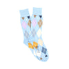 Light blue argyle patterned sock on a white background