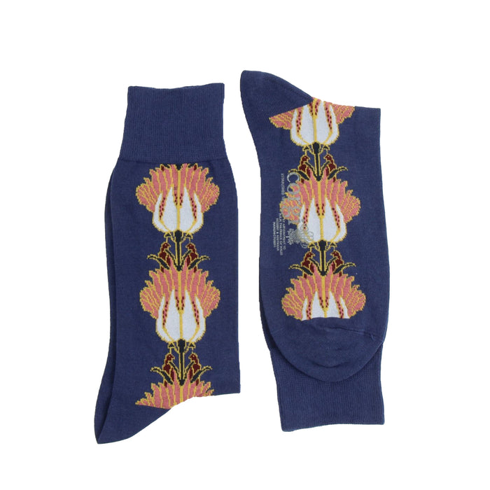 floral socks side by side on a white background