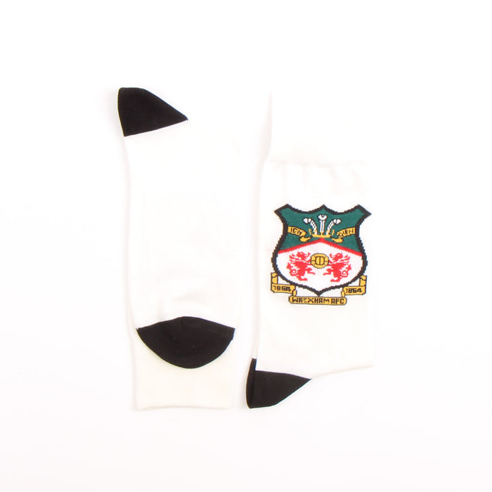 Socks with a crest design on a white background
