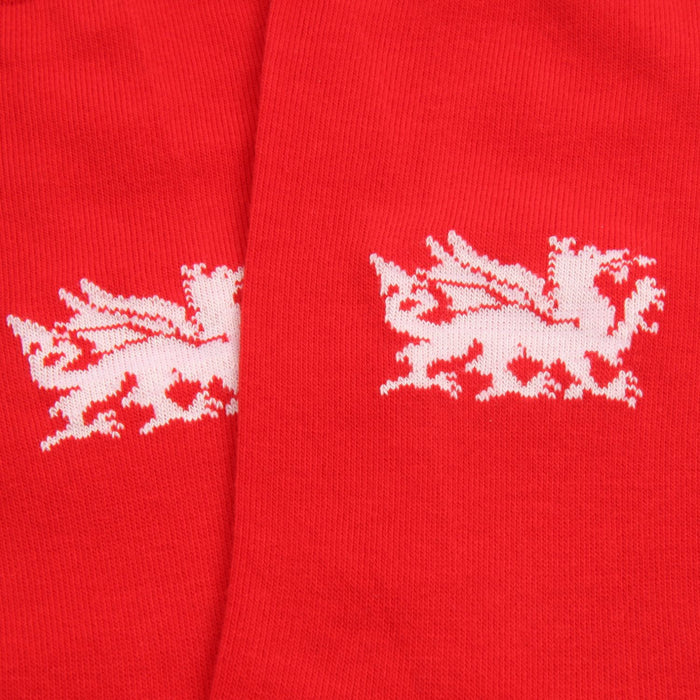 Red socks with white dragons on a red background