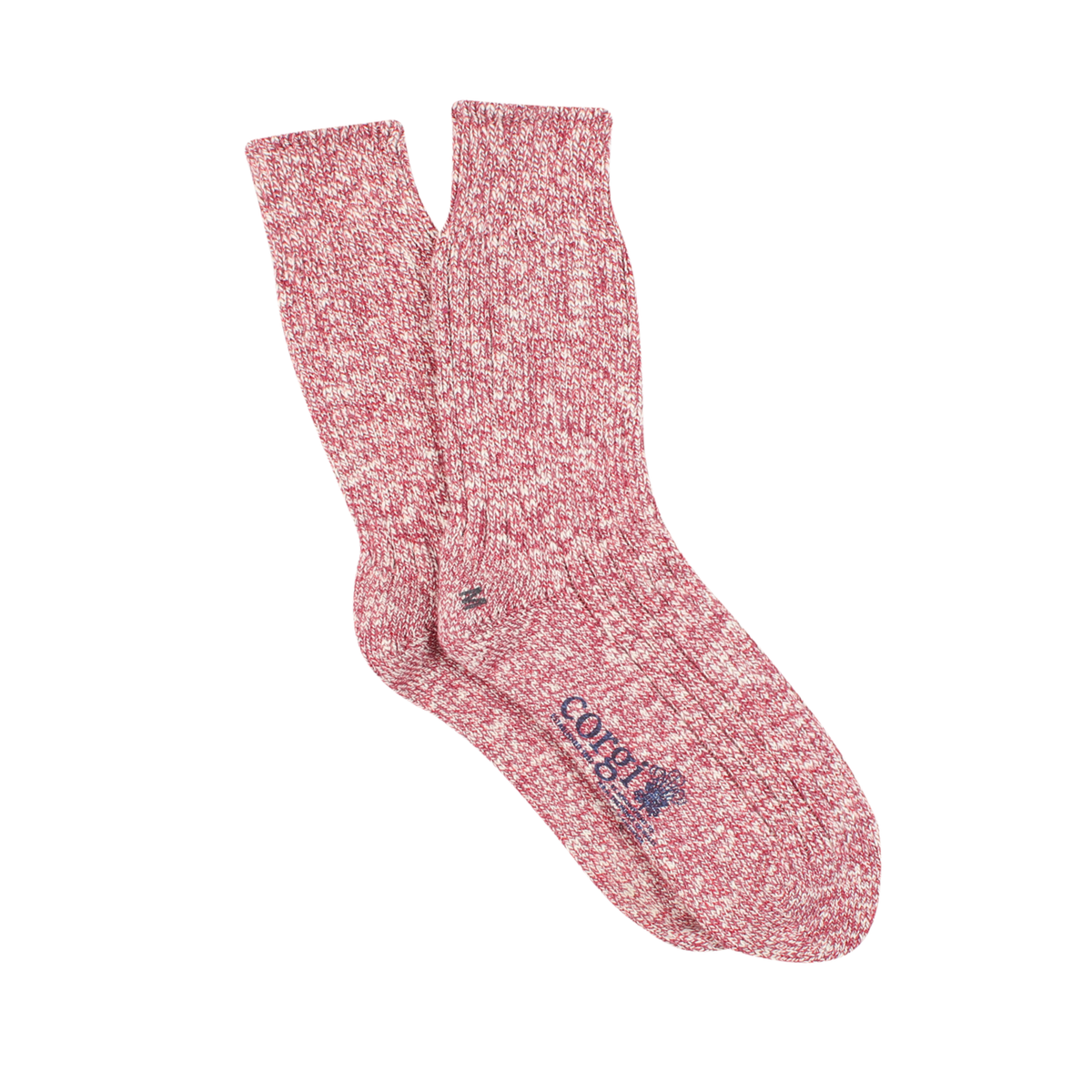 Red and white marbled sock on a white background