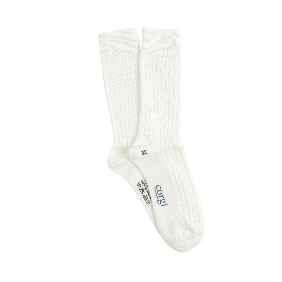 White sock with brand logo on a white background
