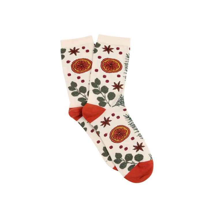 Decorative socks with floral pattern on a white background