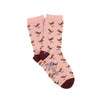 Pink socks with Robin pattern on a white background