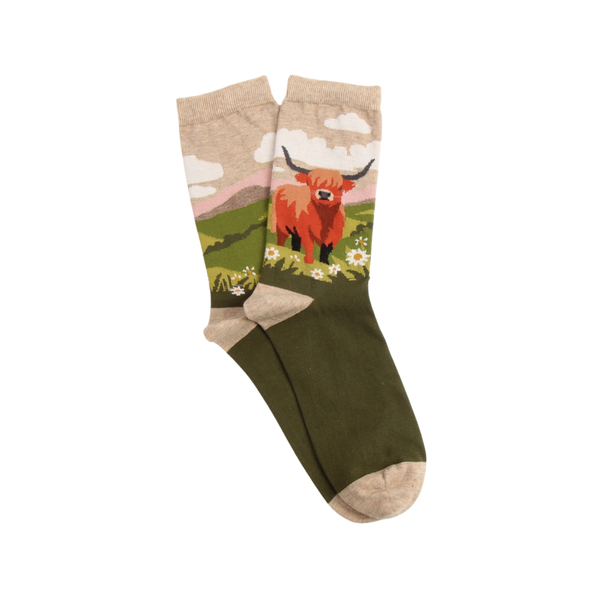Highland Cow scene lightweight Cotton socks