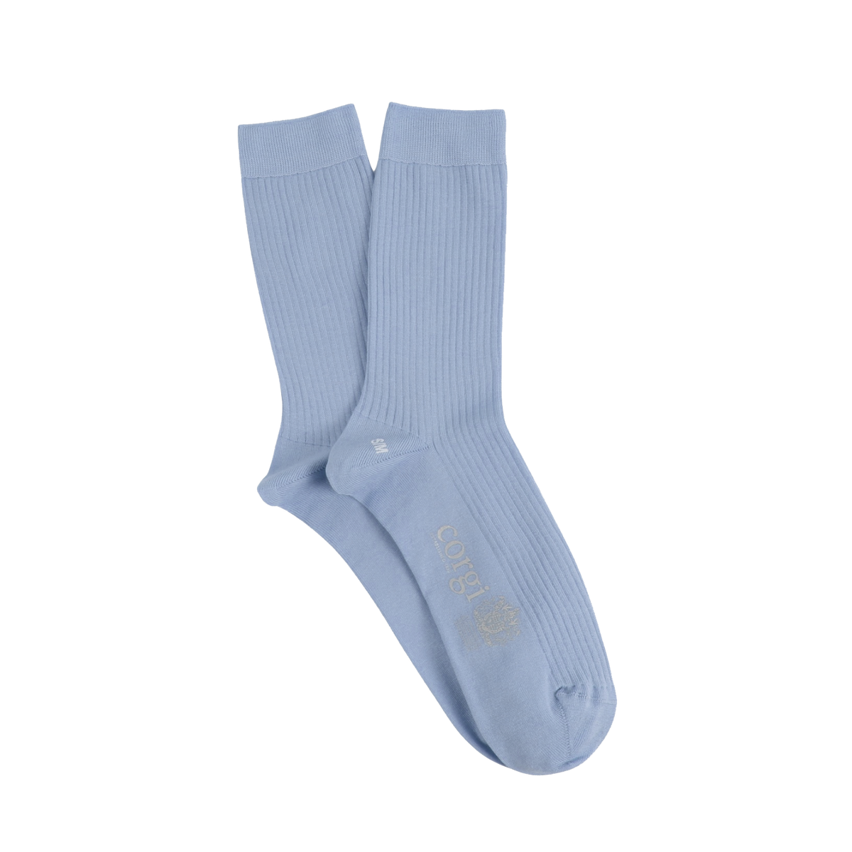 Pair of light blue socks on a white background