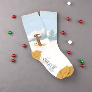 Children's Skiing Dachshund Scene Cotton Socks