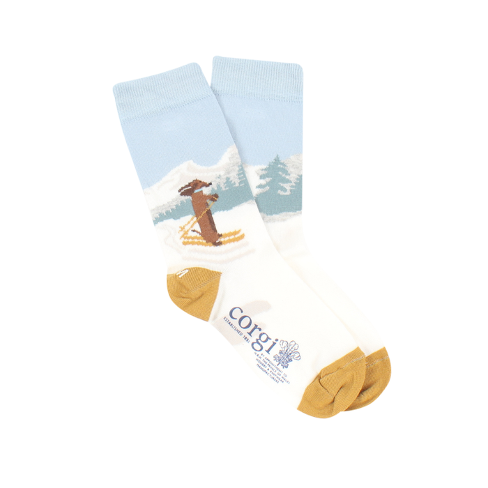 Children's Skiing Dachshund Scene Cotton Socks