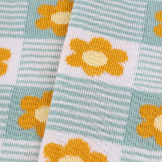 Kids Retro Flower Knee High Cotton Socks