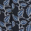Close-up of navy fabric with white floral pattern