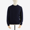 A navy men's classic crew sweater displayed on a mannequin, showing the front view with ribbed neckline, cuffs, and hem.