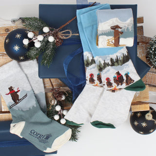 Children's Skiing Dachshund Scene Cotton Socks