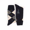 Two argyle socks on a white background