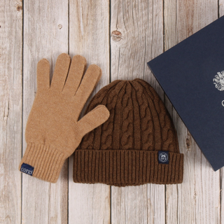 Men's Cashmere Beanie & Glove Gift Set in Chestnut