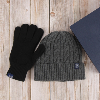 Men's Cashmere Beanie Glove Gift Set in Black