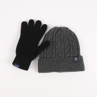 Men's Cashmere Beanie Glove Gift Set in Black