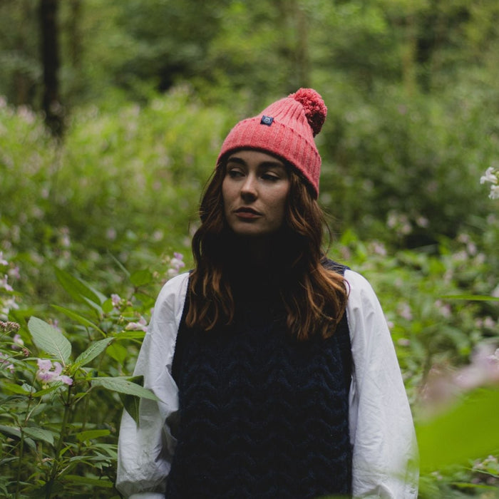 Women's Ribbed Wool Pom Pom Beanie