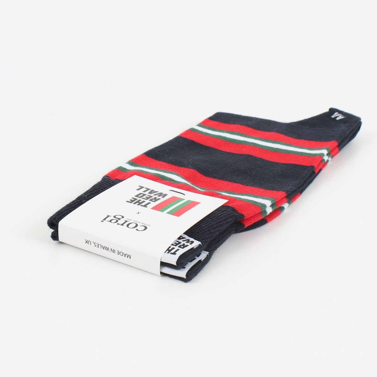 Red Wall socks laid flat on a white background.