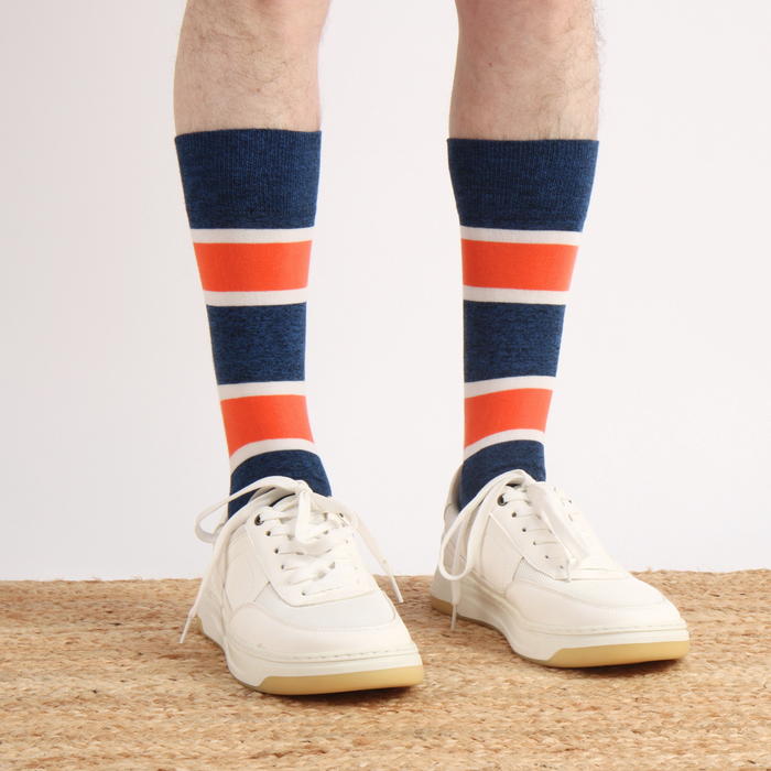 Men's Vintage Stripe Cotton Socks in Navy