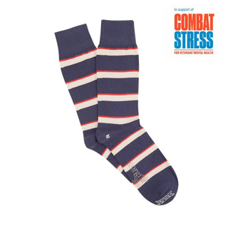 Men's lightweight cotton-blend navy, white and red stripe sock inspired by the Army Air Corp Regiment, by Corgi Socks.