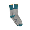 Gray and teal sock with 'corgi' branding on a white background
