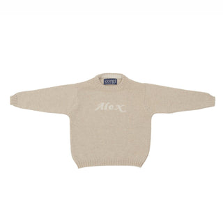 A sumptuous, long sleeved baby sweatshirt, personalised to your babies name available in pink, brown and blue. Choose from both wool and cashmere, by Corgi Socks.