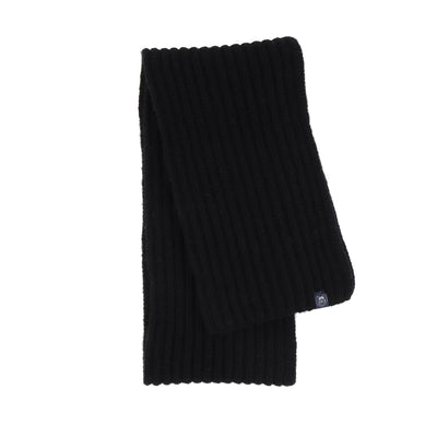 Black ribbed knit scarf on a white background