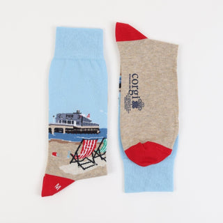 British Seaside Scene Cotton Socks - Corgi Socks