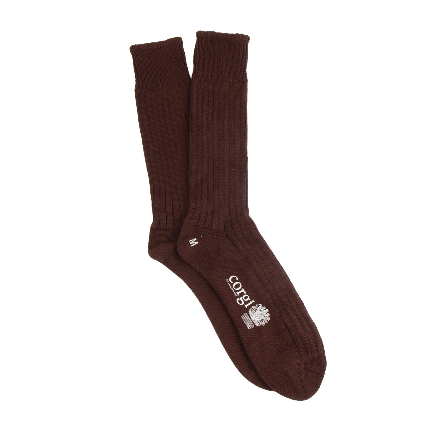 Brown sock with a logo on a white background