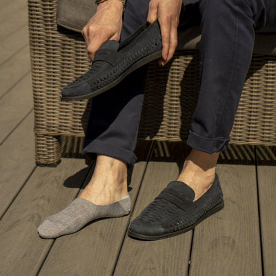 grey Cable Mercerised Cotton mens Invisible Socks - Corgi Socks