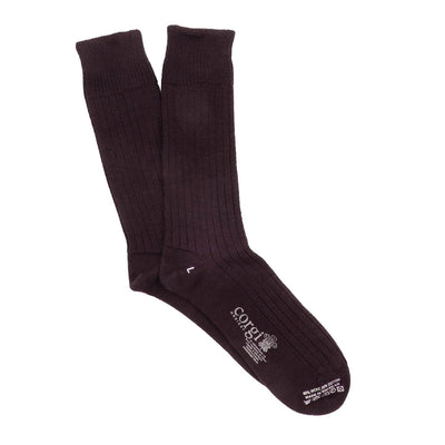 Pair of dark brown socks on a white background