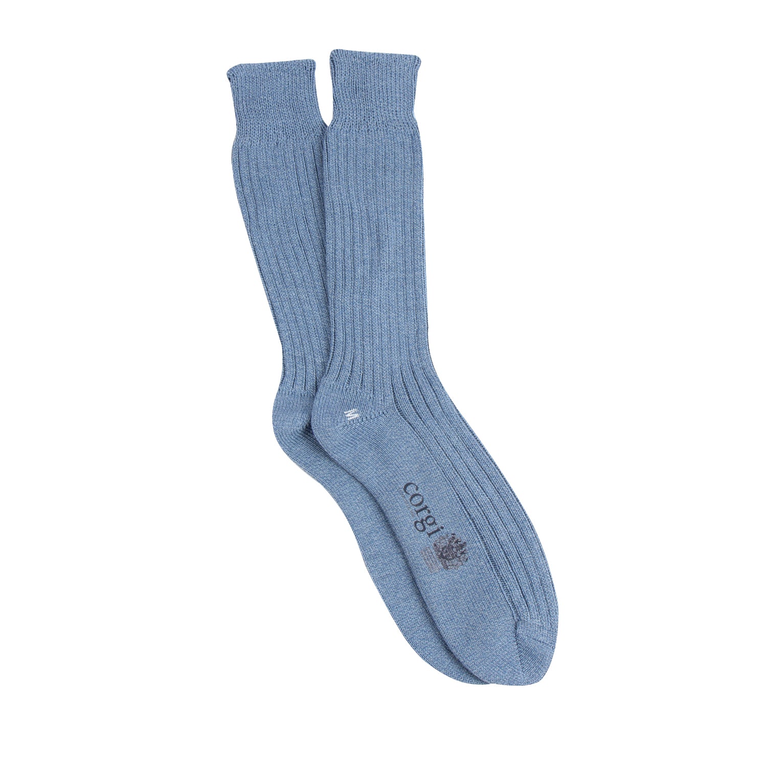 Pair of blue socks on a white background