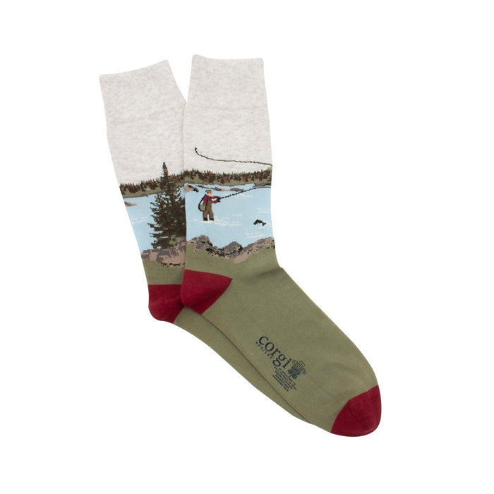 Fishing Scene Cotton Socks - Corgi Socks