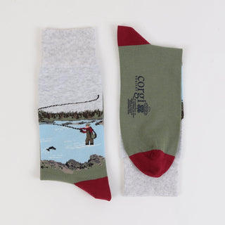 Fishing Scene Cotton Socks - Corgi Socks