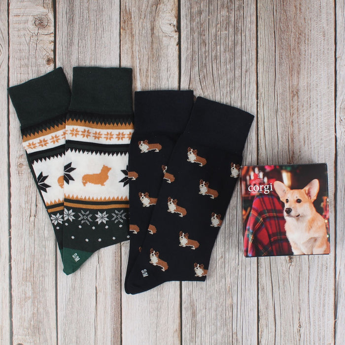 Men's Christmas Corgi Dog 2-Pair Gift Box