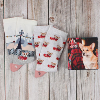 Women's Christmas Corgi Dog 2-Pair Gift Box