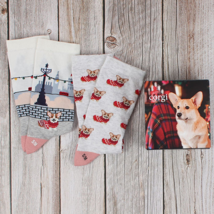 Women's Christmas Corgi Dog 2-Pair Gift Box