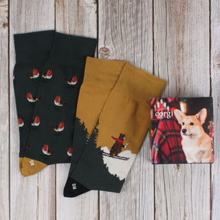 Men's Christmas Robin & Skiing Bear 2-Pair Gift Box