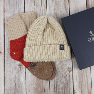 Women's Donegal Wool Colour Block Sock and Rib Hat Gift Box