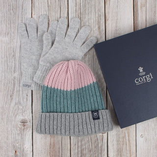 Women's Wool Colour Block Hat & Glove Gift Box