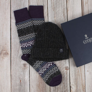 Men's Rib Hat and Fair Isle Wool Sock Gift Box