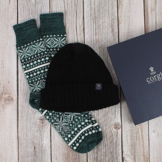 Men's Rib Hat and Fair Isle Wool Sock Gift Box