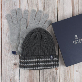 Men's Wool Striped Rib Hat and Glove Gift Box