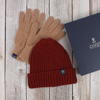Men's Cashmere Rib Hat and Glove Gift Box