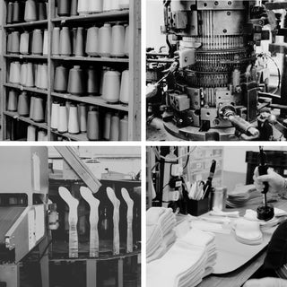 collage of factory images where the socks are made in Wales UK