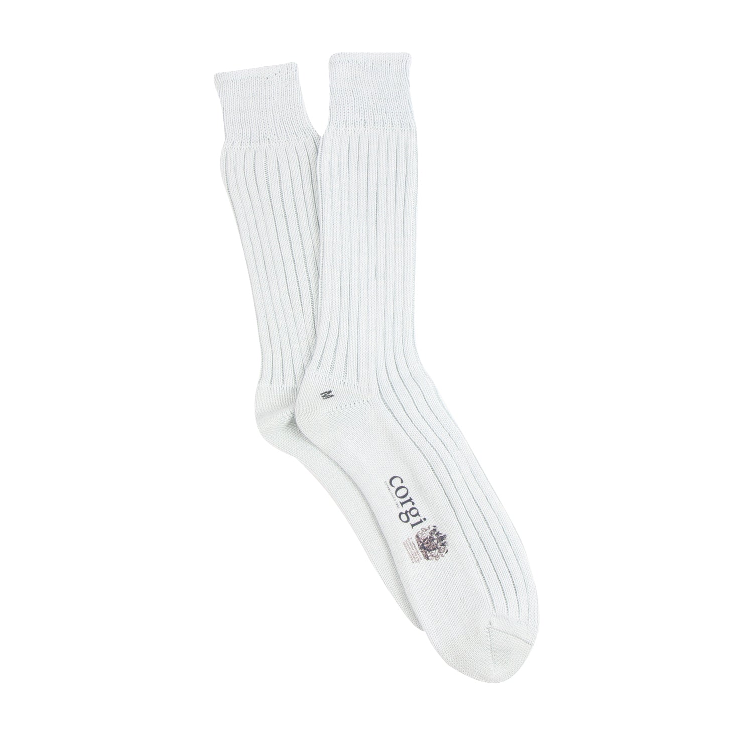 White sock with a brand logo on a white background