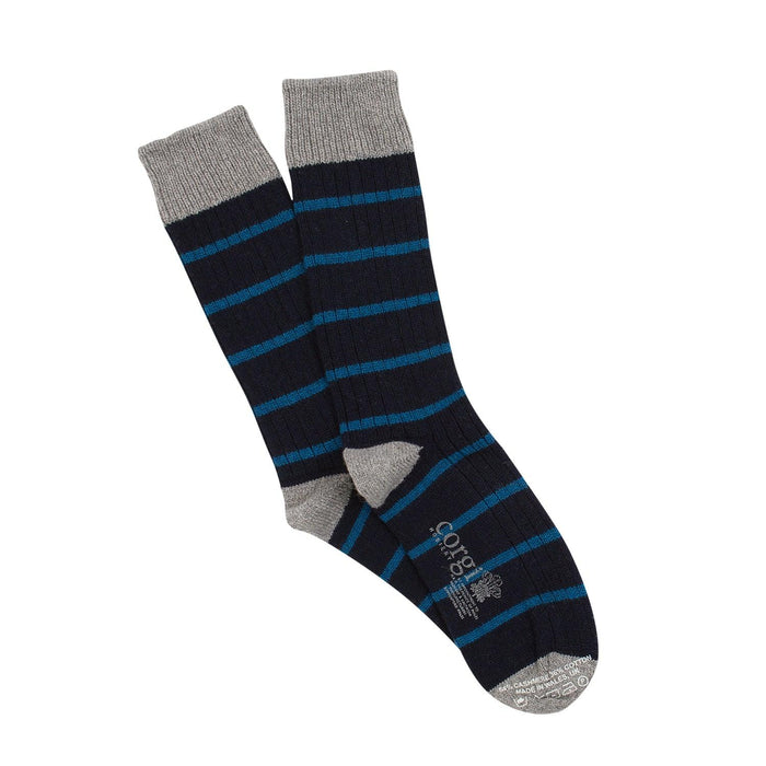 Men's Luxury Rib Stripe Cashmere & Cotton Socks - Corgi Socks